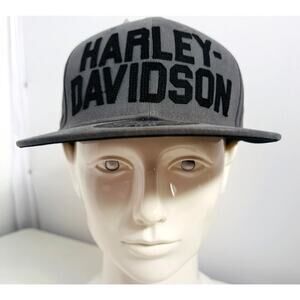 HARLEY-DAVIDSON Hat Mens 7.25 Fitted Wide Brim Grey Black Biker MotorcycleNWT